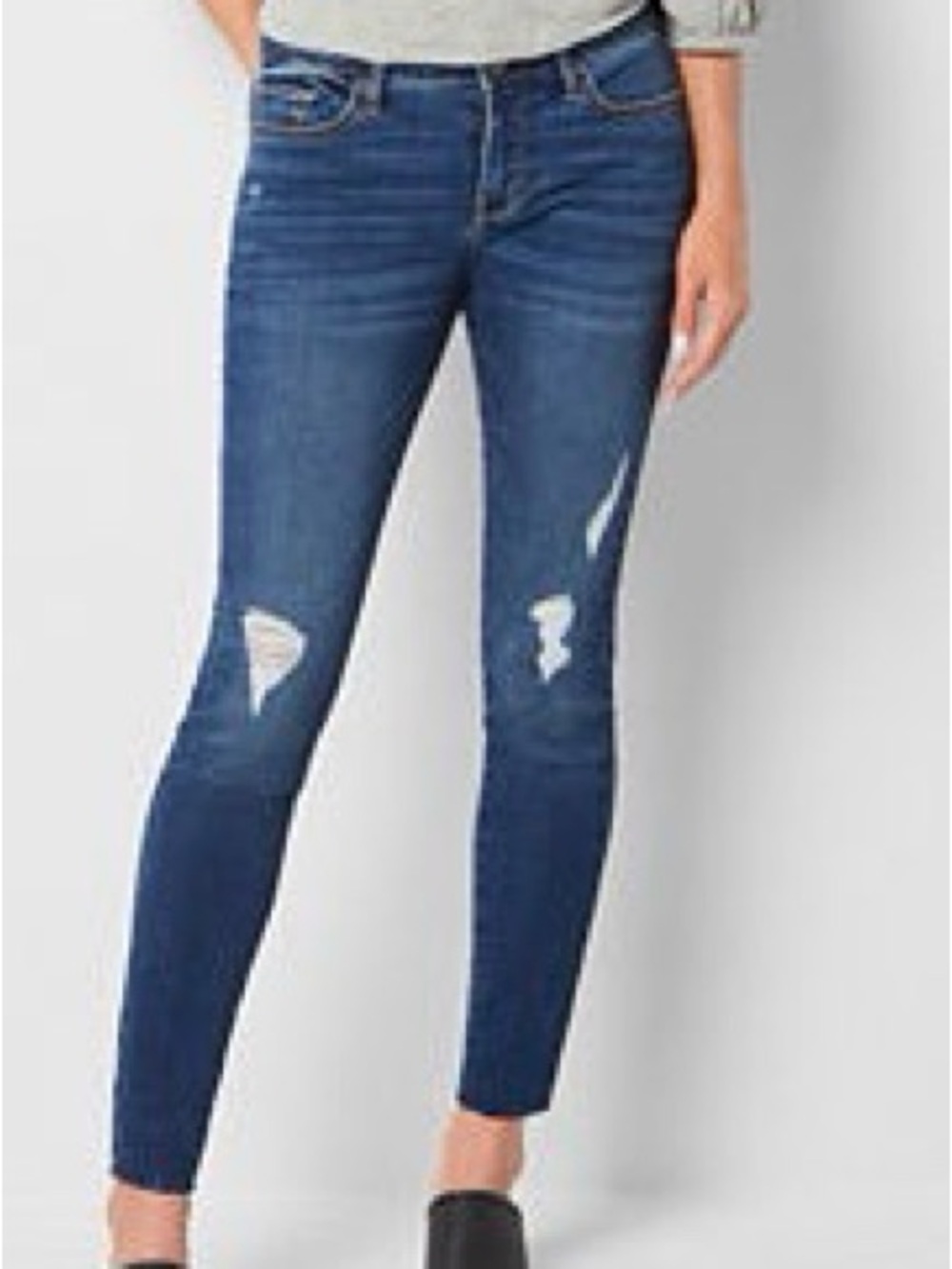 a.n.a Women's Dark Blue Distressed Mid-Rise Jegging Skinny Jeans